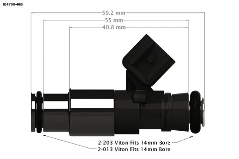 Injector Dynamics - ID2600-XDS Injectors - 48mm Length - 14mm Top - 14mm Bottom Adapter (2600.48.14.14B.X)
